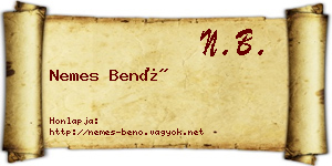 Nemes Benő névjegykártya